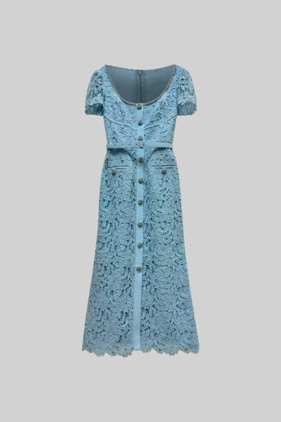 Rochie Midi Delicată din Dantelă Azure - Baby Blue
