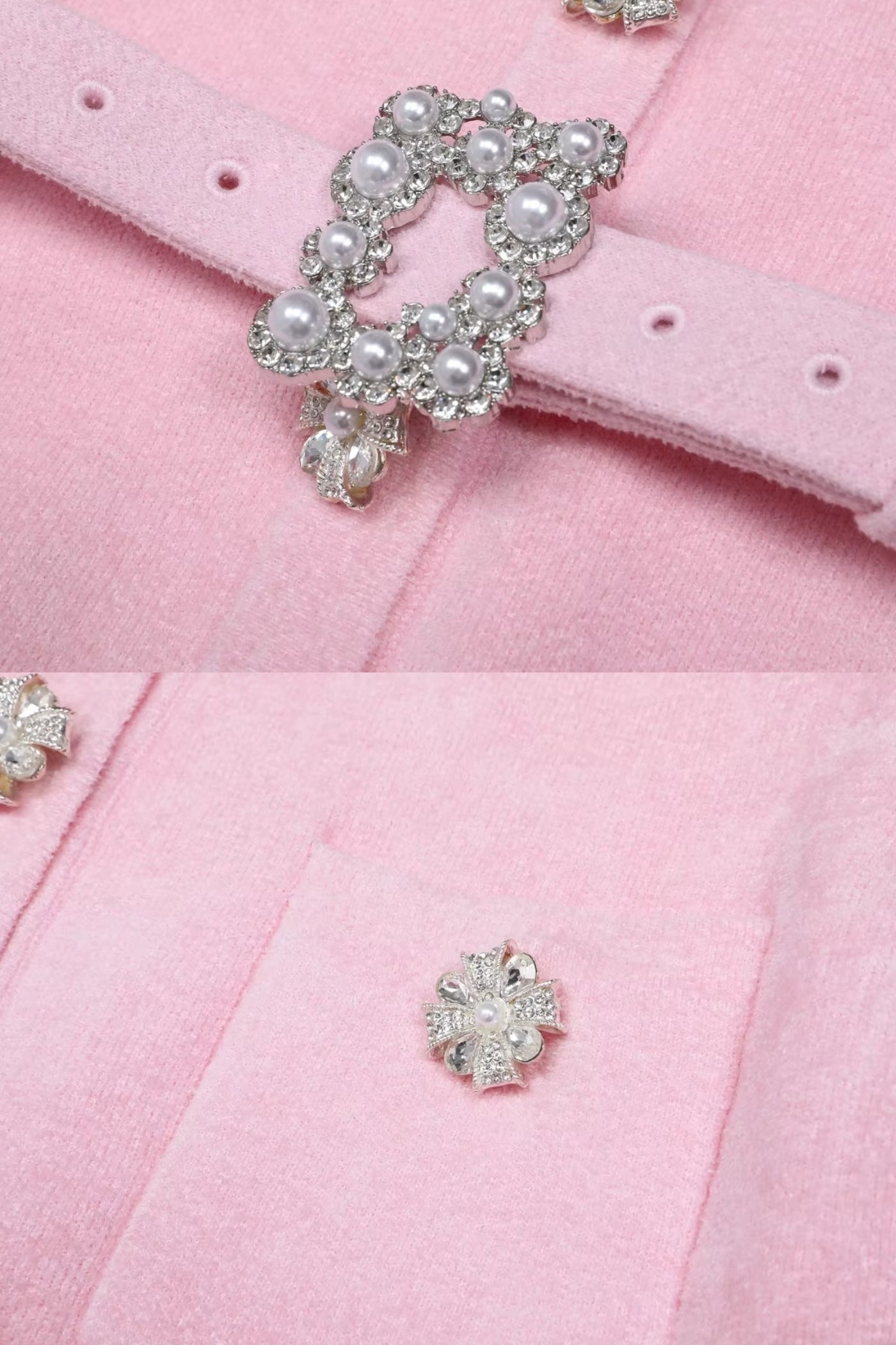 Set cu mâneci lungi, cu corset din tricot ajustat și detaliu cu nasturi din cristal - Blush Pink