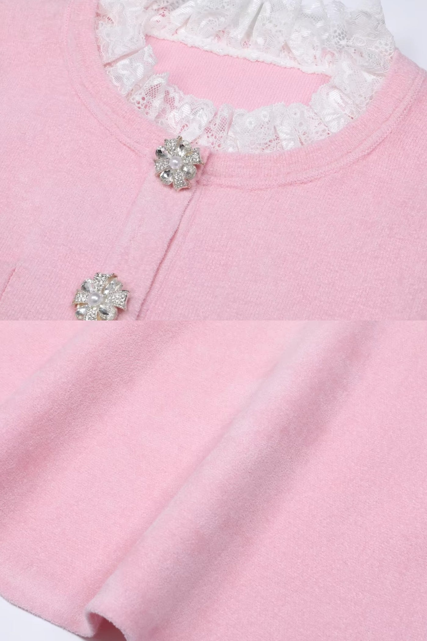 Set cu mâneci lungi, cu corset din tricot ajustat și detaliu cu nasturi din cristal - Blush Pink