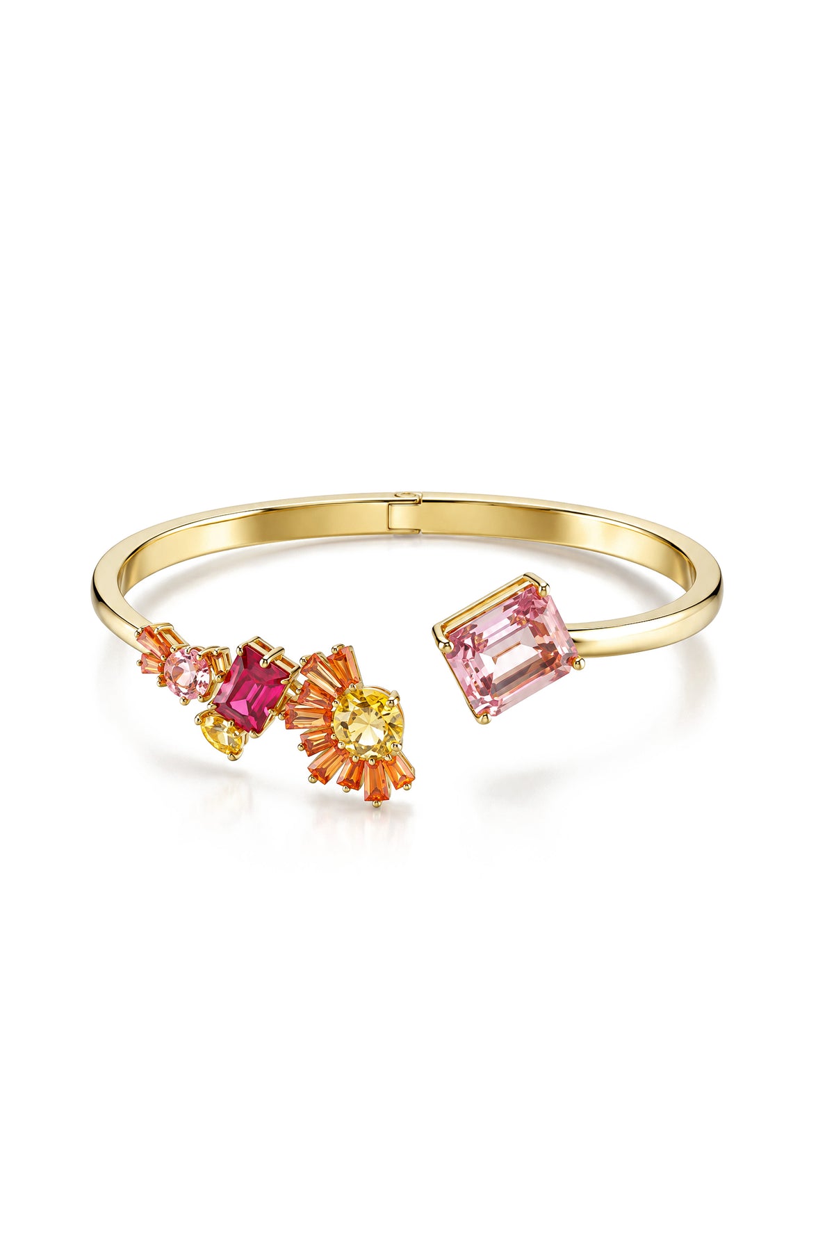 Brățară cuff aurie cu cluster de cristale multicolore