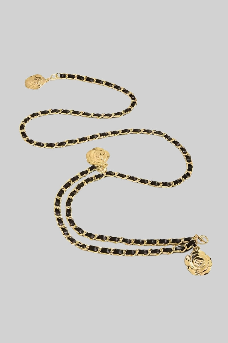 Curea cu pandantiv auriu din piele vegană - Negru