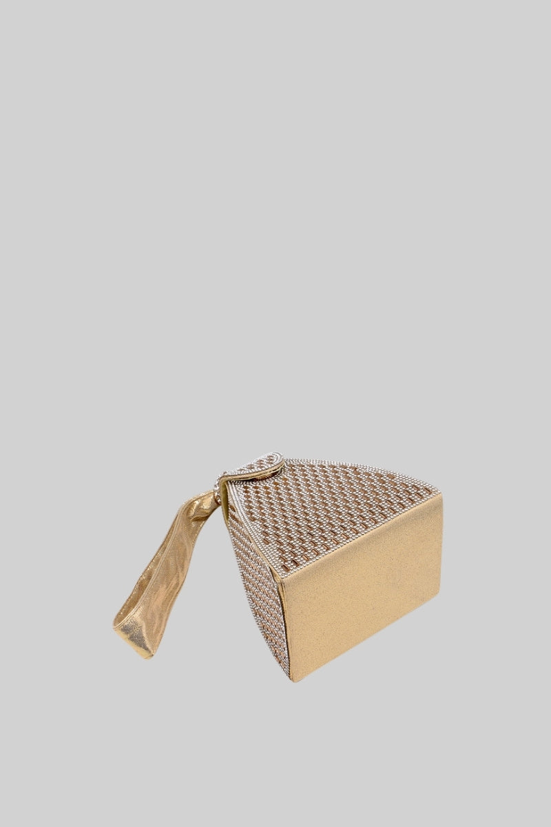 Geantă metalică cu pietre aurii în model triunghiular - auriu
