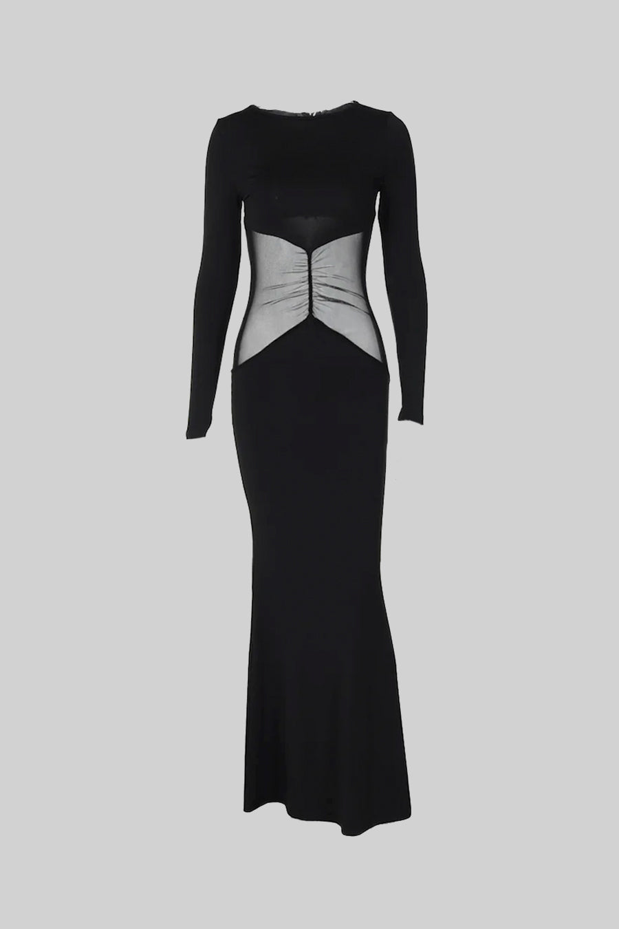 Elegant Long Dress With See-Through Waist - Black