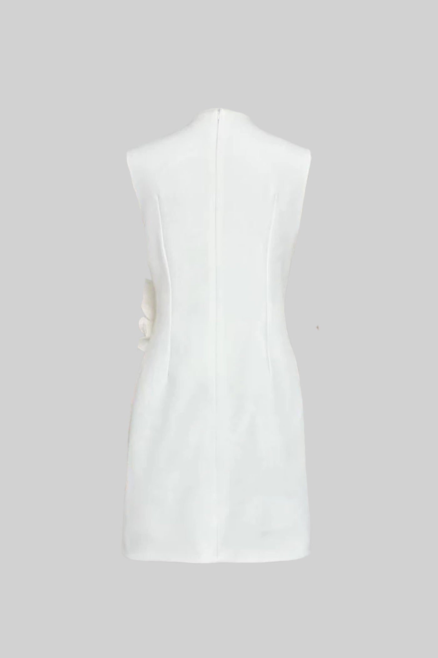 Rochie Mini Fără Mâneci cu Decolteu Rotund și Aplicație Florală 3D - Alb