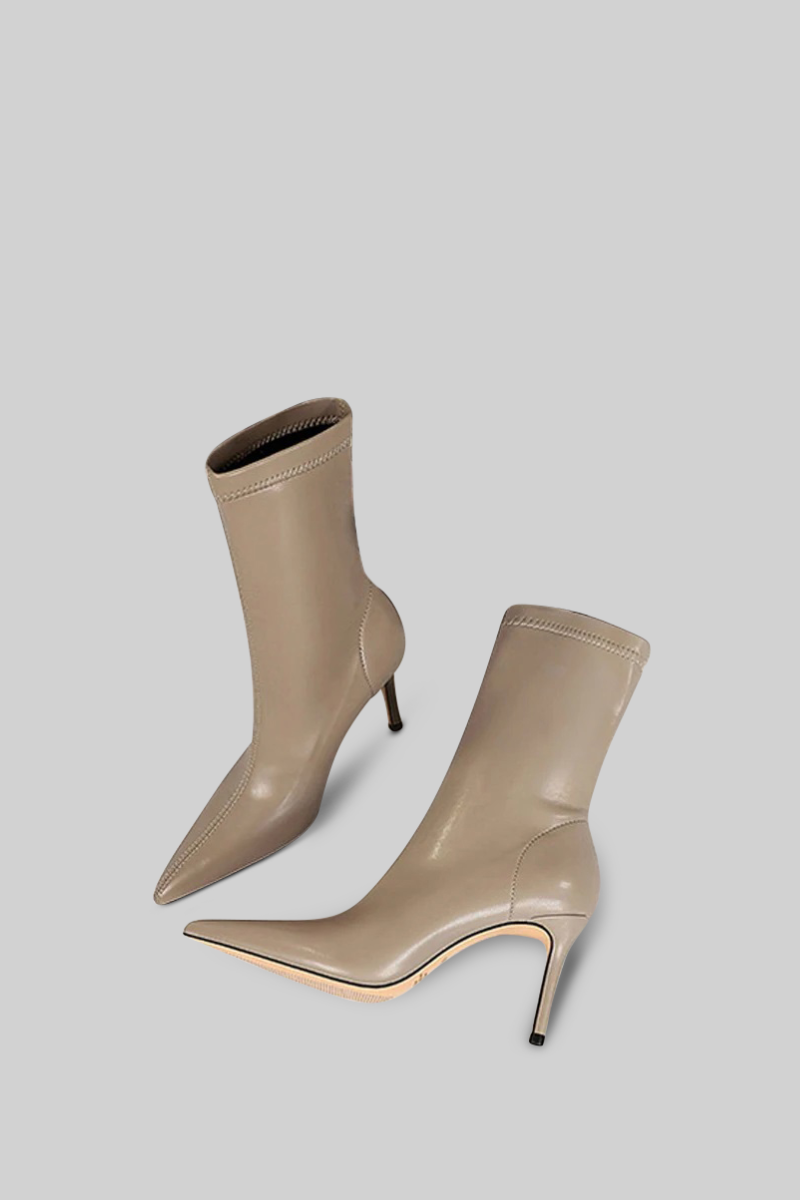 Cizme stiletto până la gleznă - Bej