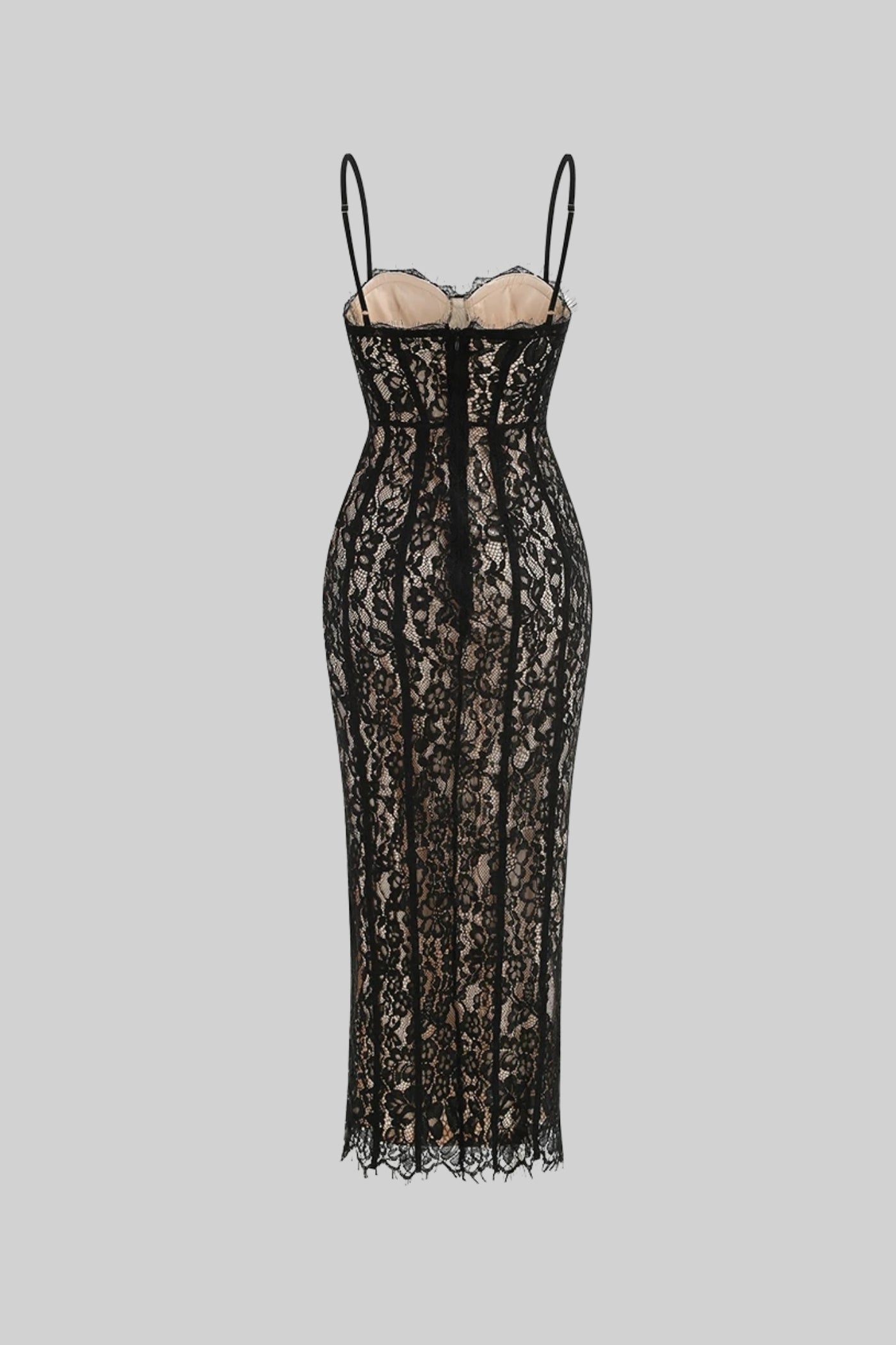 Rochie midi din dantelă cu corset transparent - Negru