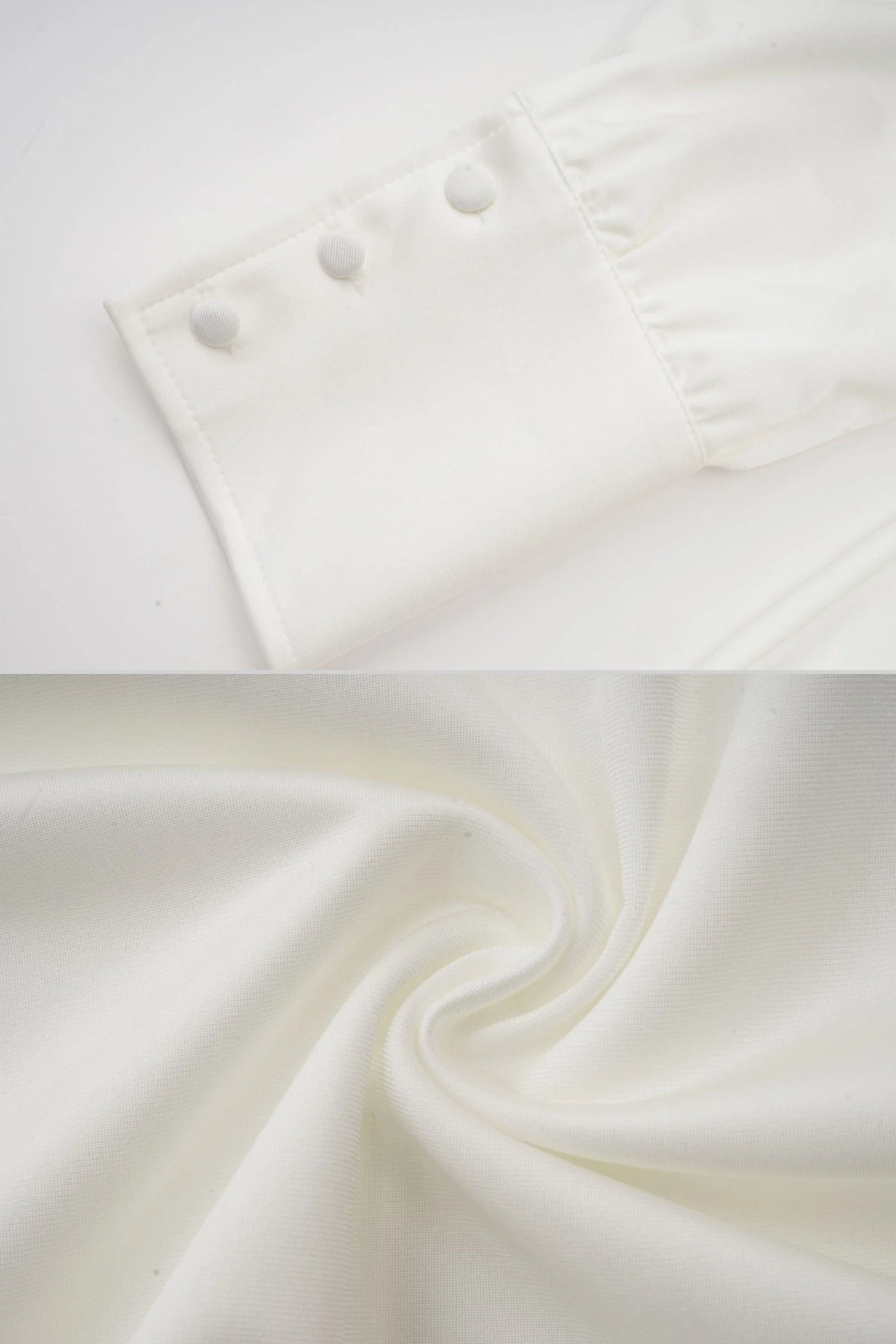 Rochie elegantă cu guler înalt, detalii drapate și ornament lateral cu trandafir - Ivoire