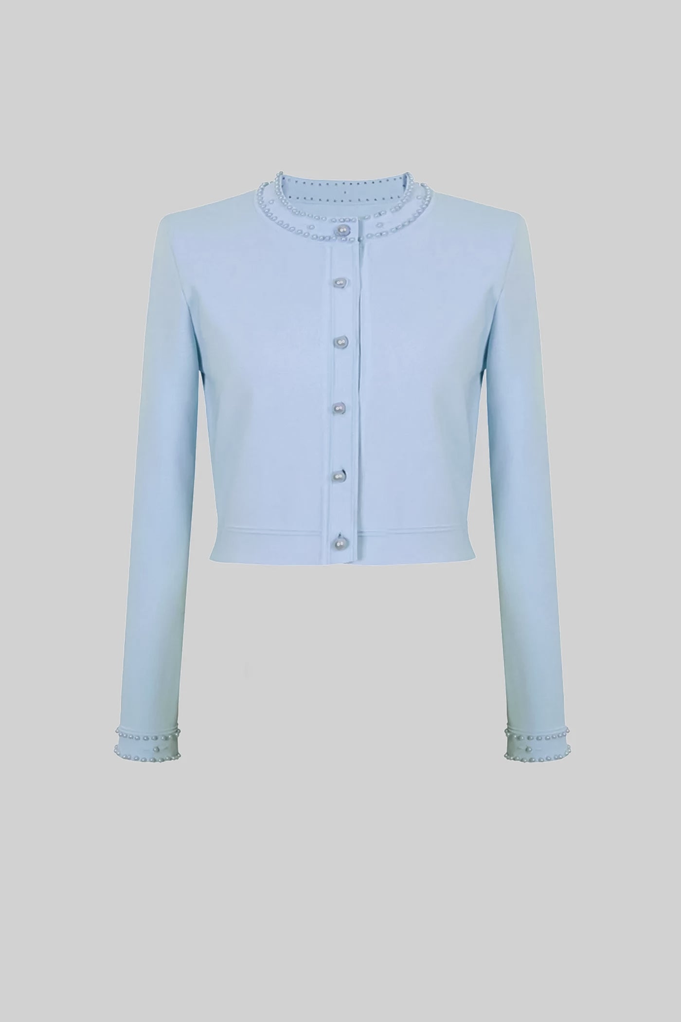 Cardigan tricotat cu nasturi de perlă și aplicații - Blue