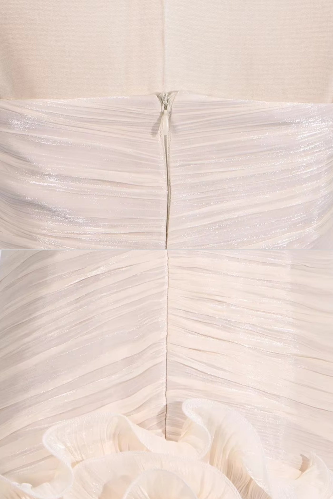 Rochie elegantă cu drapaje, corset ajustat și talie cu volane - Ivoire