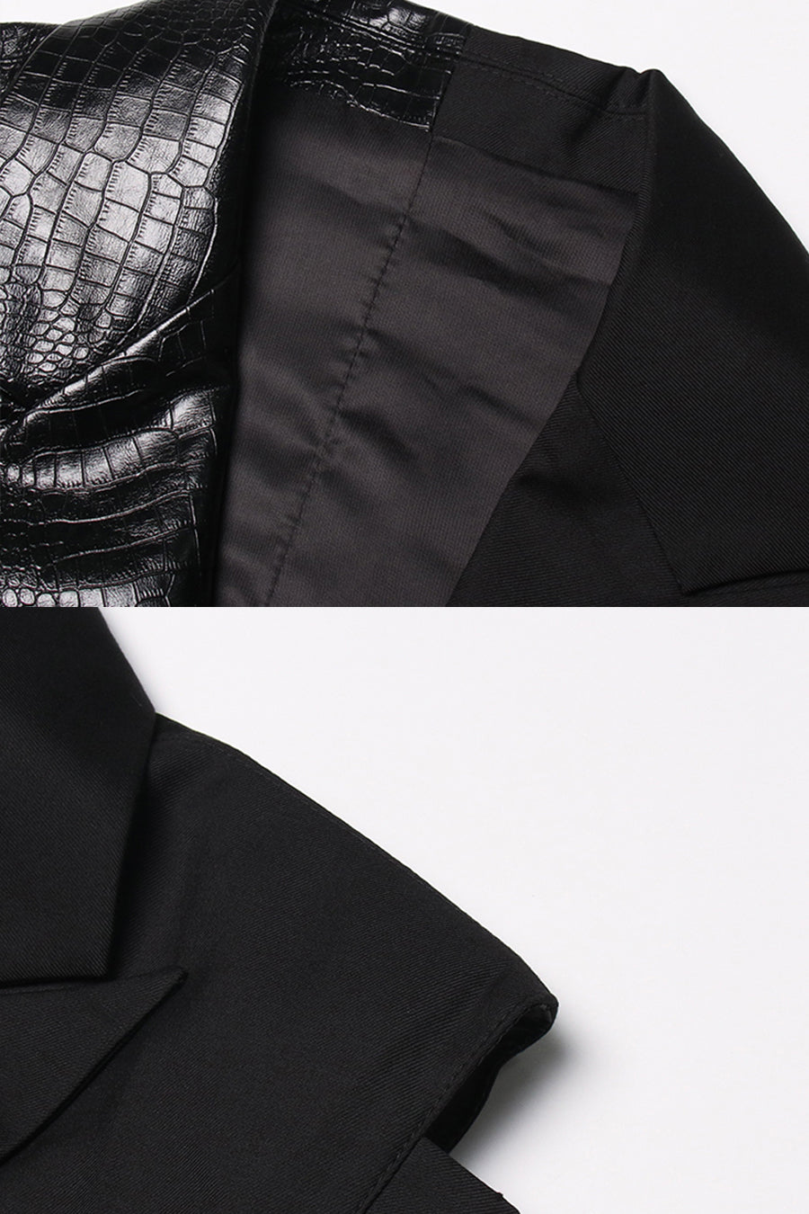 Sacou cambrat fără mâneci din două țesături - Negru