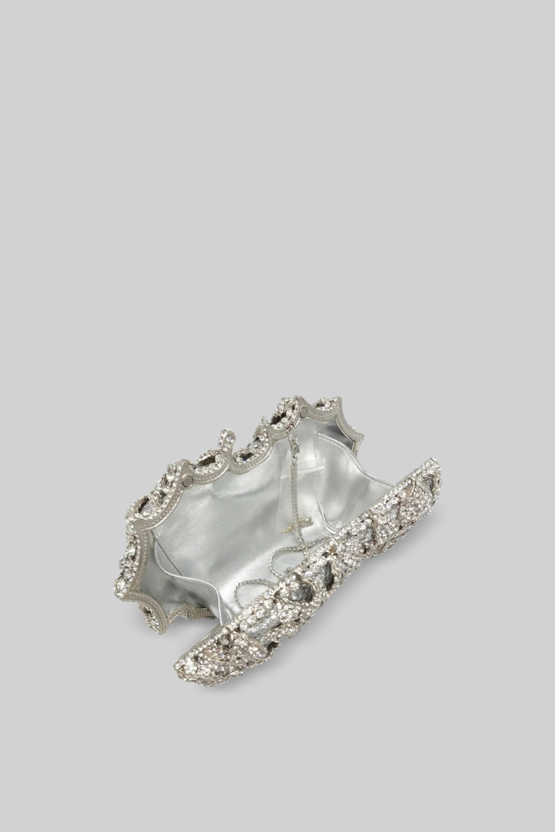 Geantă plic cu aplicații de cristal - Argintiu