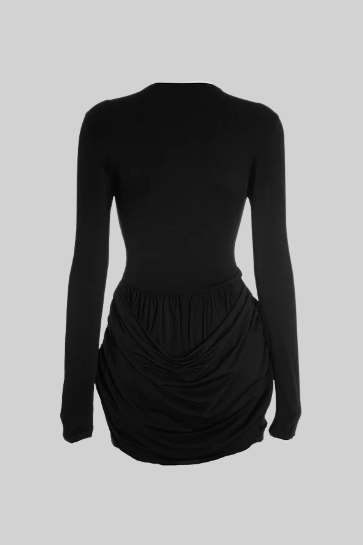 Rochie Mini Drapată cu Decupaje și Nasturi Sculpturali – Negru