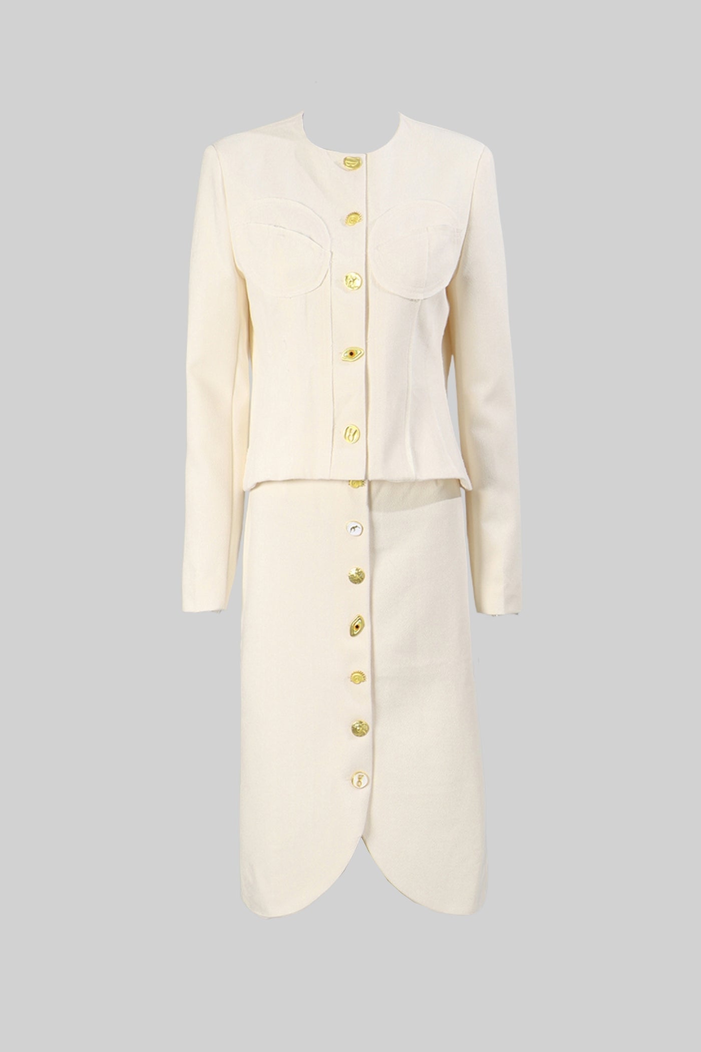 Set Co-ord cu Nasturi Aurii Impunători - Alb