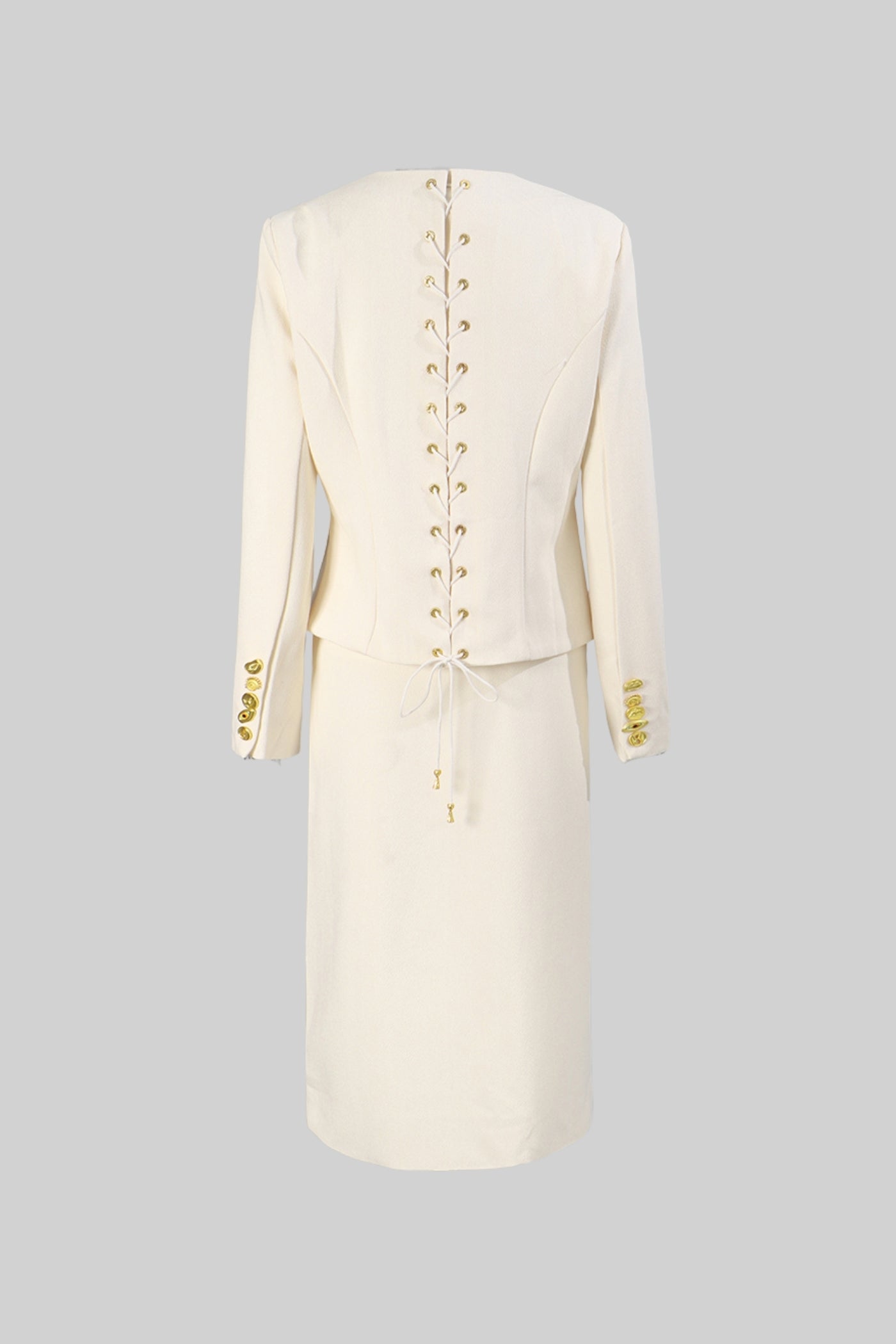 Set Co-ord cu Nasturi Aurii Impunători - Alb