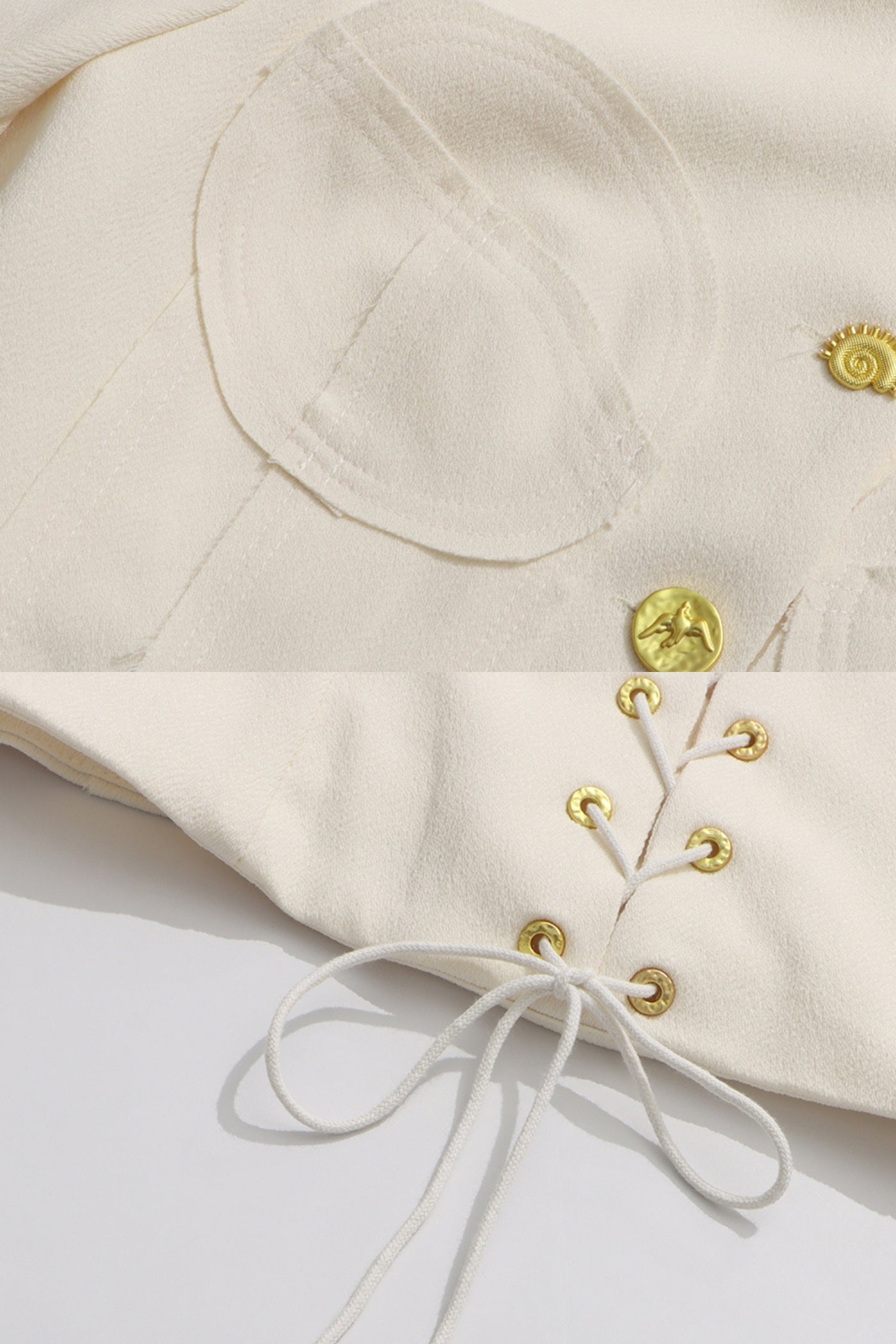 Set Co-ord cu Nasturi Aurii Impunători - Alb