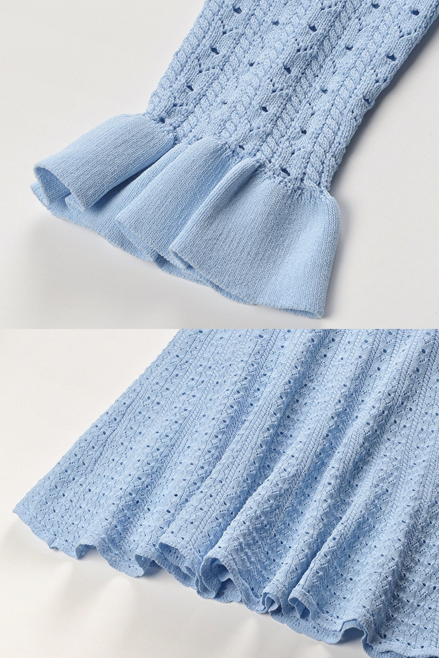 Rochie Mini Tricotată cu Talie Peplum și Detaliu cu Nasturi Aurii - Light Blue