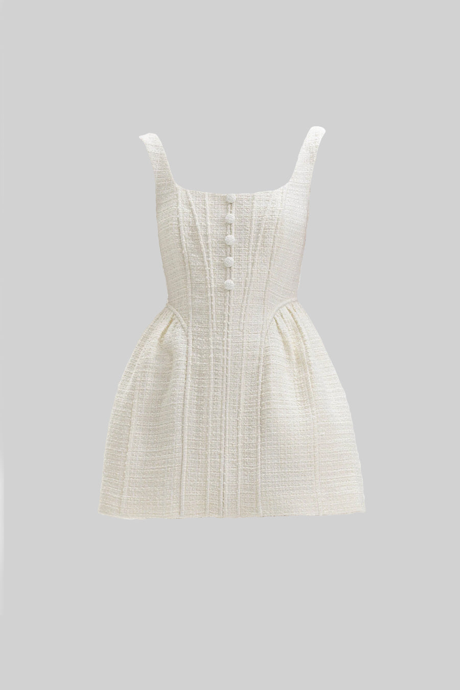 Rochie mini texturată fără mâneci cu corset ajustat - Ivoire