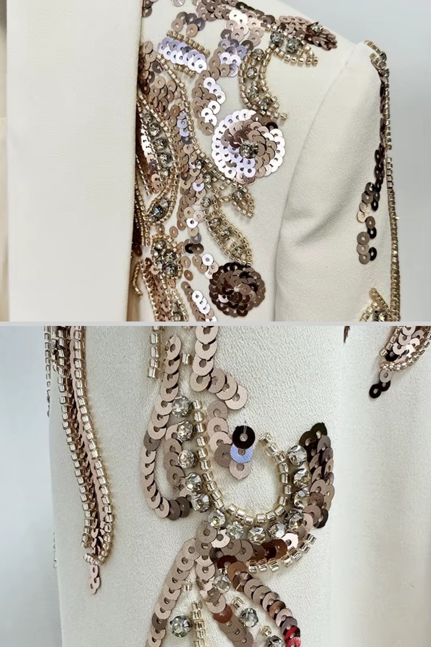 Sacou Drapat cu Broderie Complexă pe Umeri - Ivoire