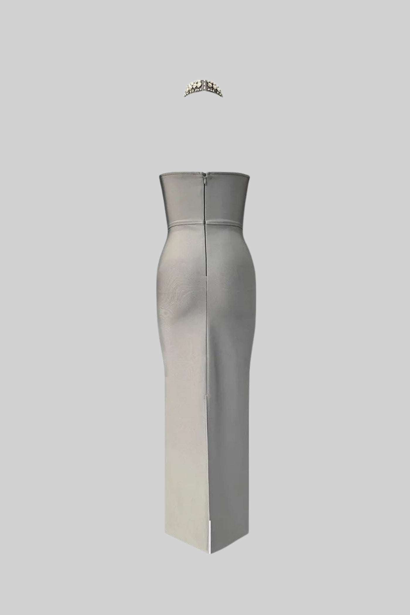 Rochie fără bretele, împodobită cu cristale, cu choker – Gri