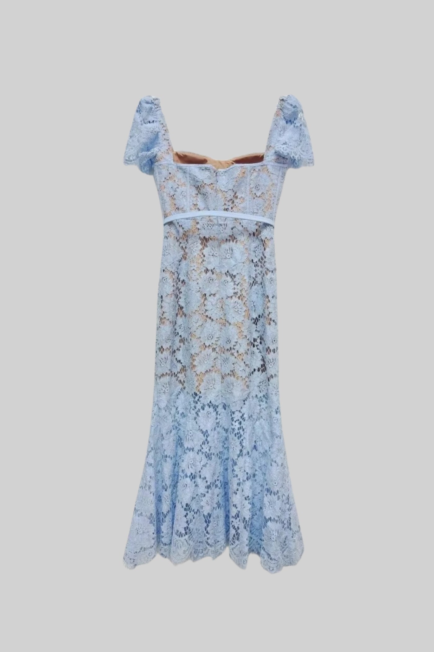 Rochie scurtă din dantelă cu curea delicată asortată în talie - Blue