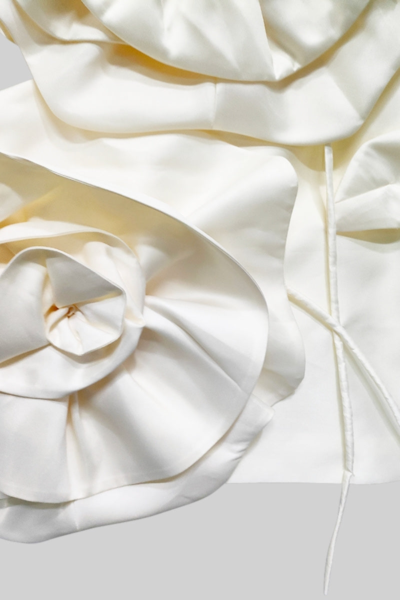 Rochie cu Design Floral Voluminos - Ivoire