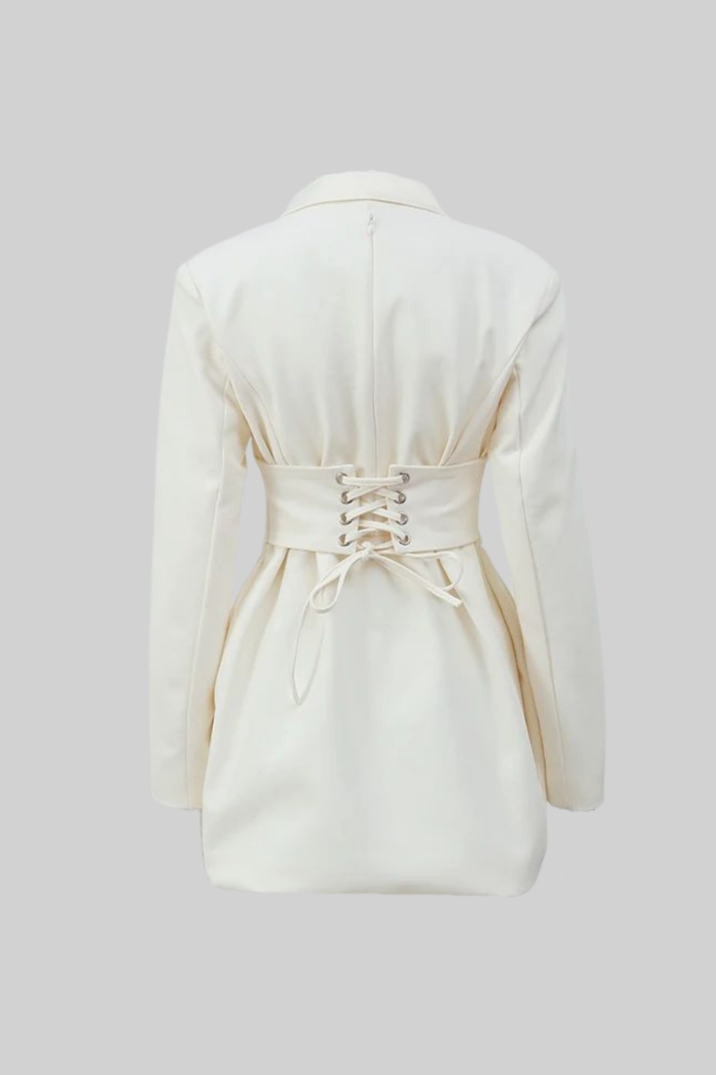 Rochie Mini Sacou Structurată cu Talie Corset – Ivoire