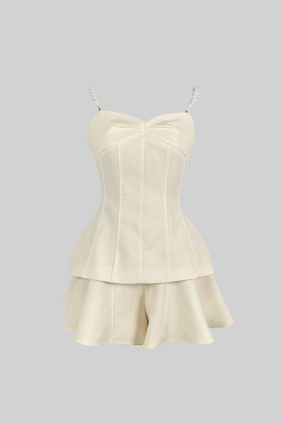 Rochie elegantă în 3 piese cu guler pliat detașabil și fustă - Ivoire