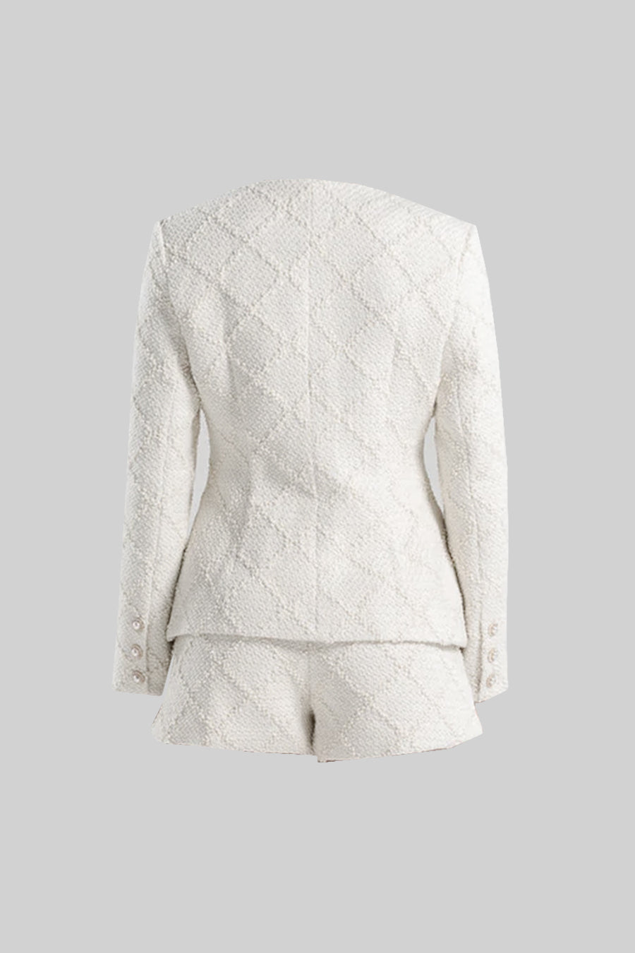 Jachetă Texturată cu Nasturi Aurii și Pantaloni Scurți Asortați - Ivoire