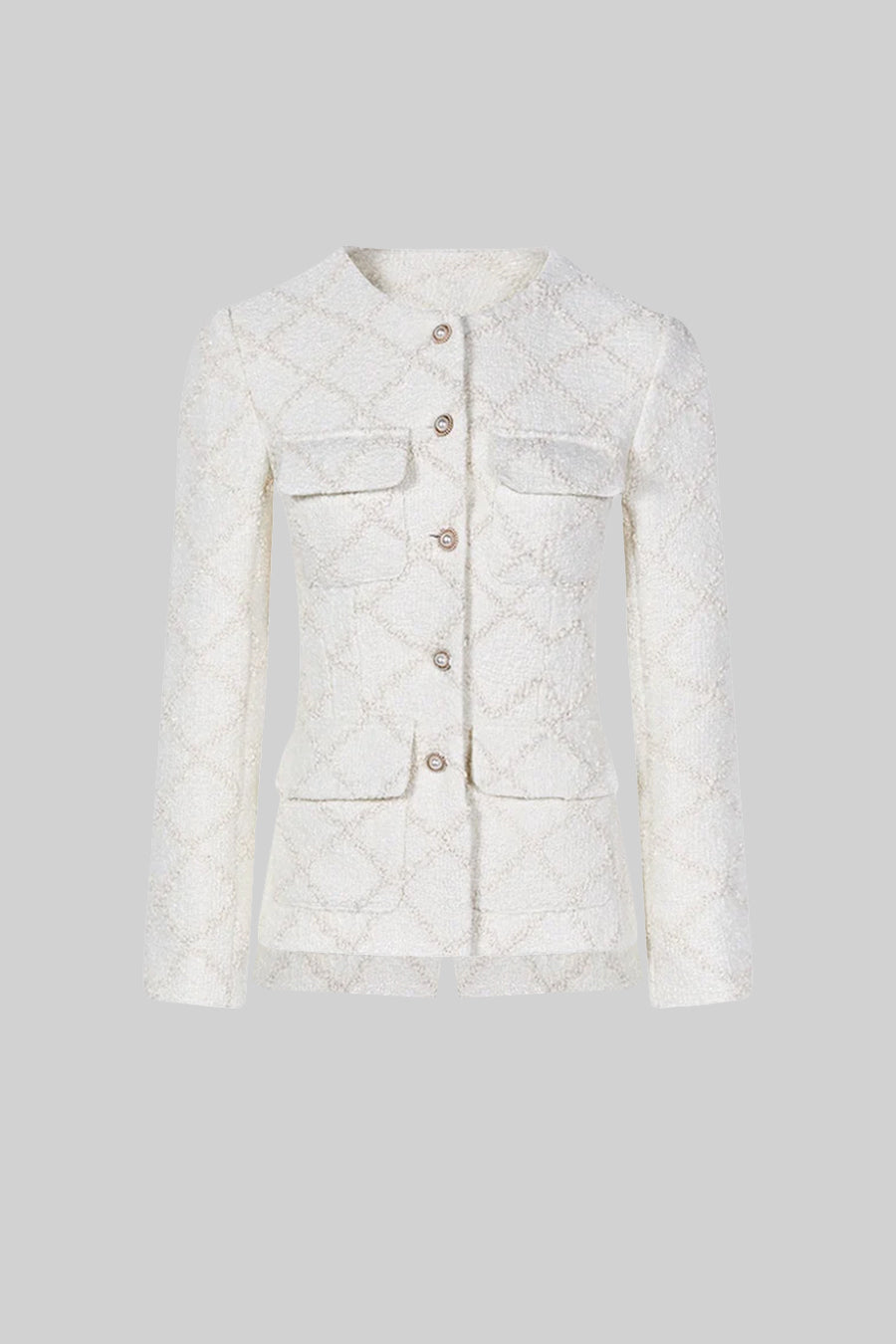 Jachetă Texturată cu Nasturi Aurii și Pantaloni Scurți Asortați - Ivoire