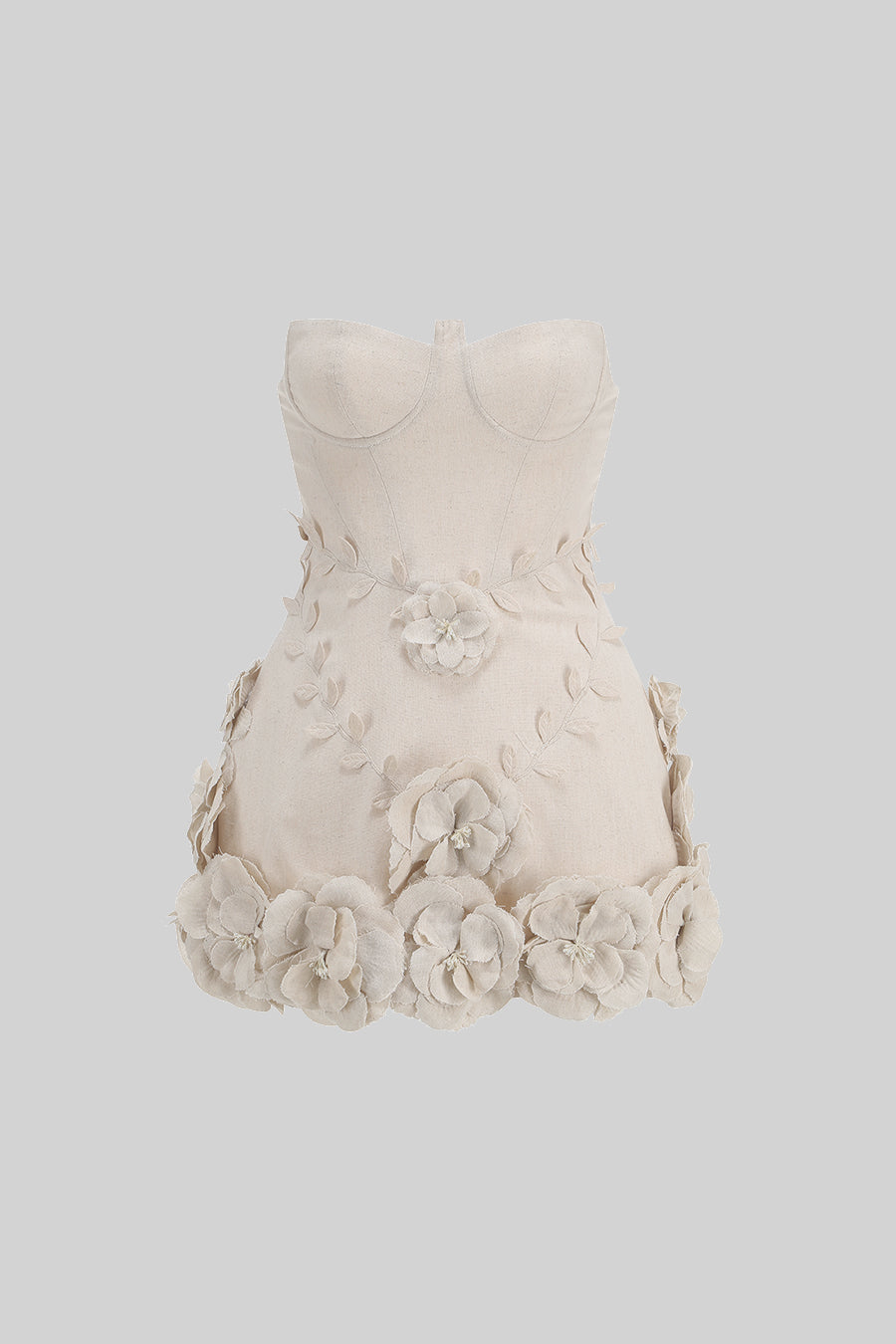 Rochie Bustier cu Aplicații Florale 3D - Ivoire