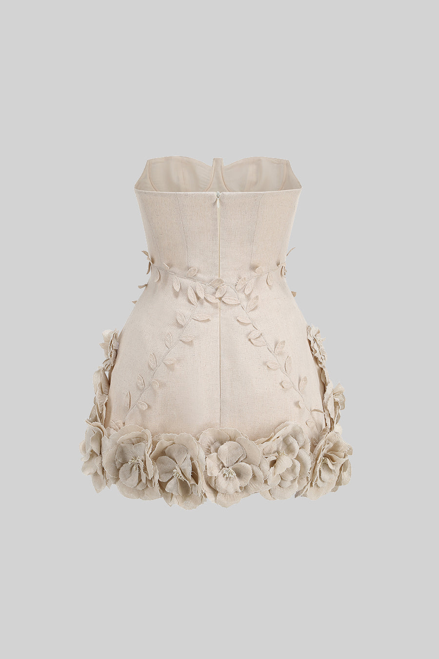 Rochie Bustier cu Aplicații Florale 3D - Ivoire
