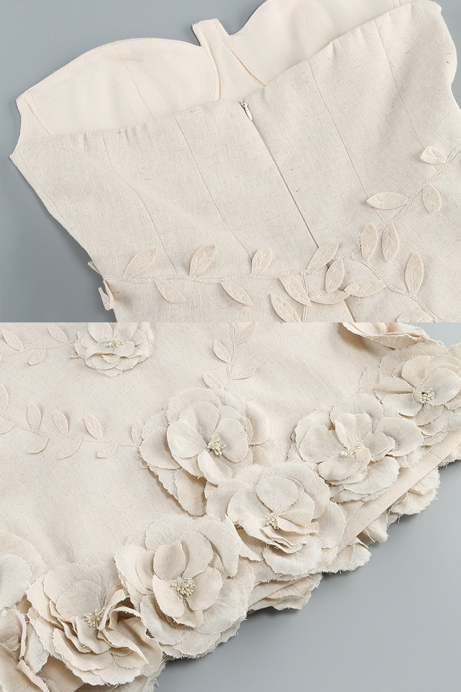 Rochie Bustier cu Aplicații Florale 3D - Ivoire