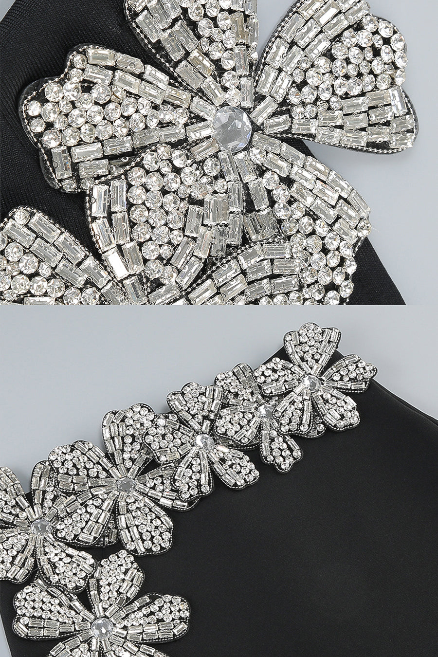 Set din 2 Piese cu Accente de Flori Diamant, Bluza cu Mâneci Lungi și Fustă Mini - Negru