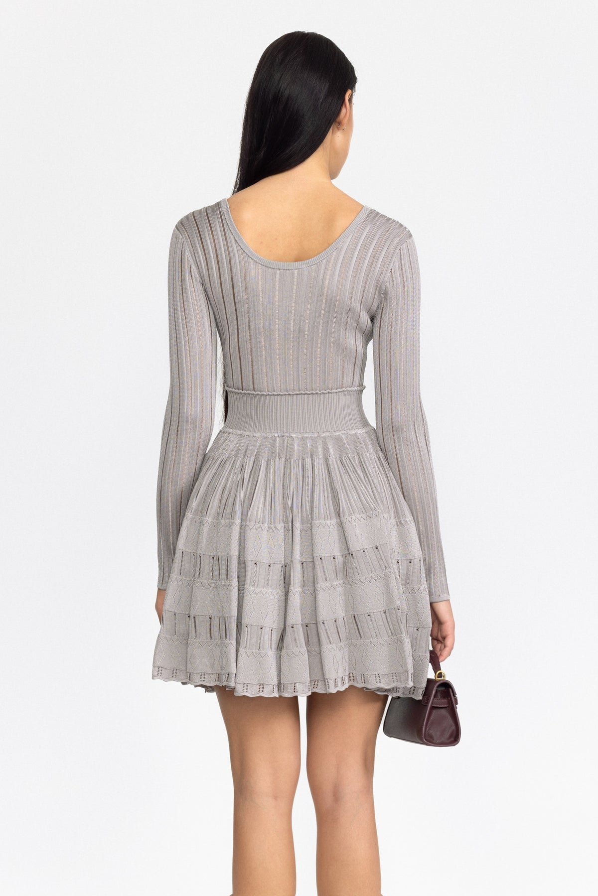Rochie mini tip skater din tricot ladder, cu decolteu scoop - gri