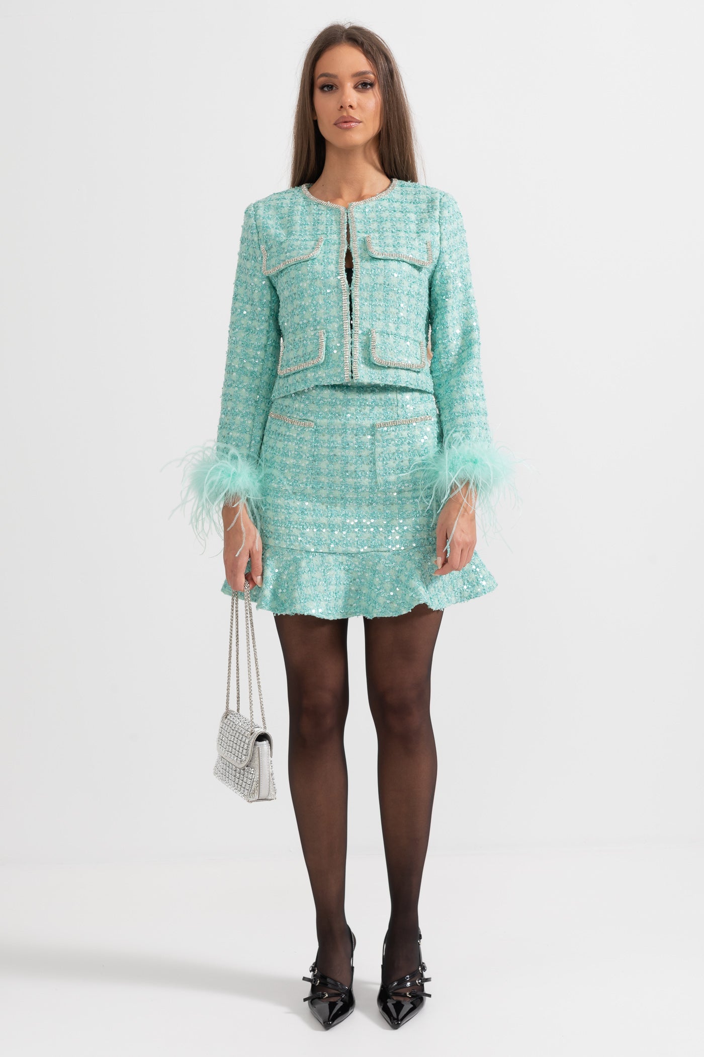 Set coordonat sclipitor din 2 piese - Verde mentă