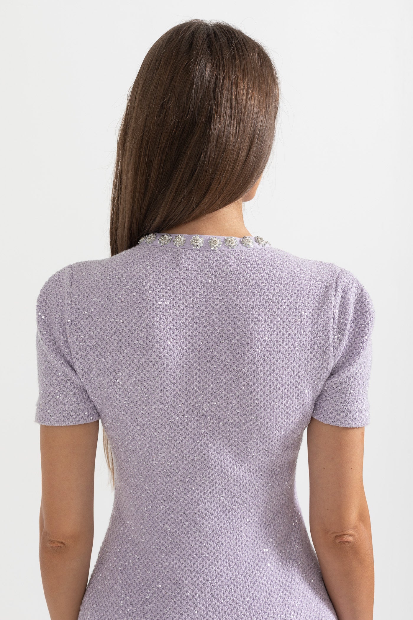 Rochie Mini Texturată cu Buzunare Frontale - Violet
