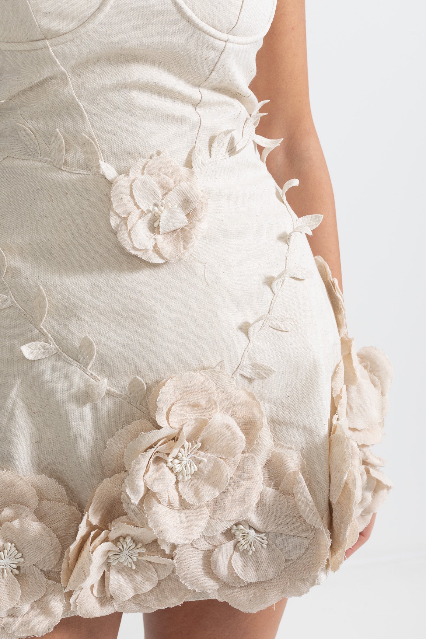 Rochie Bustier cu Aplicații Florale 3D - Ivoire