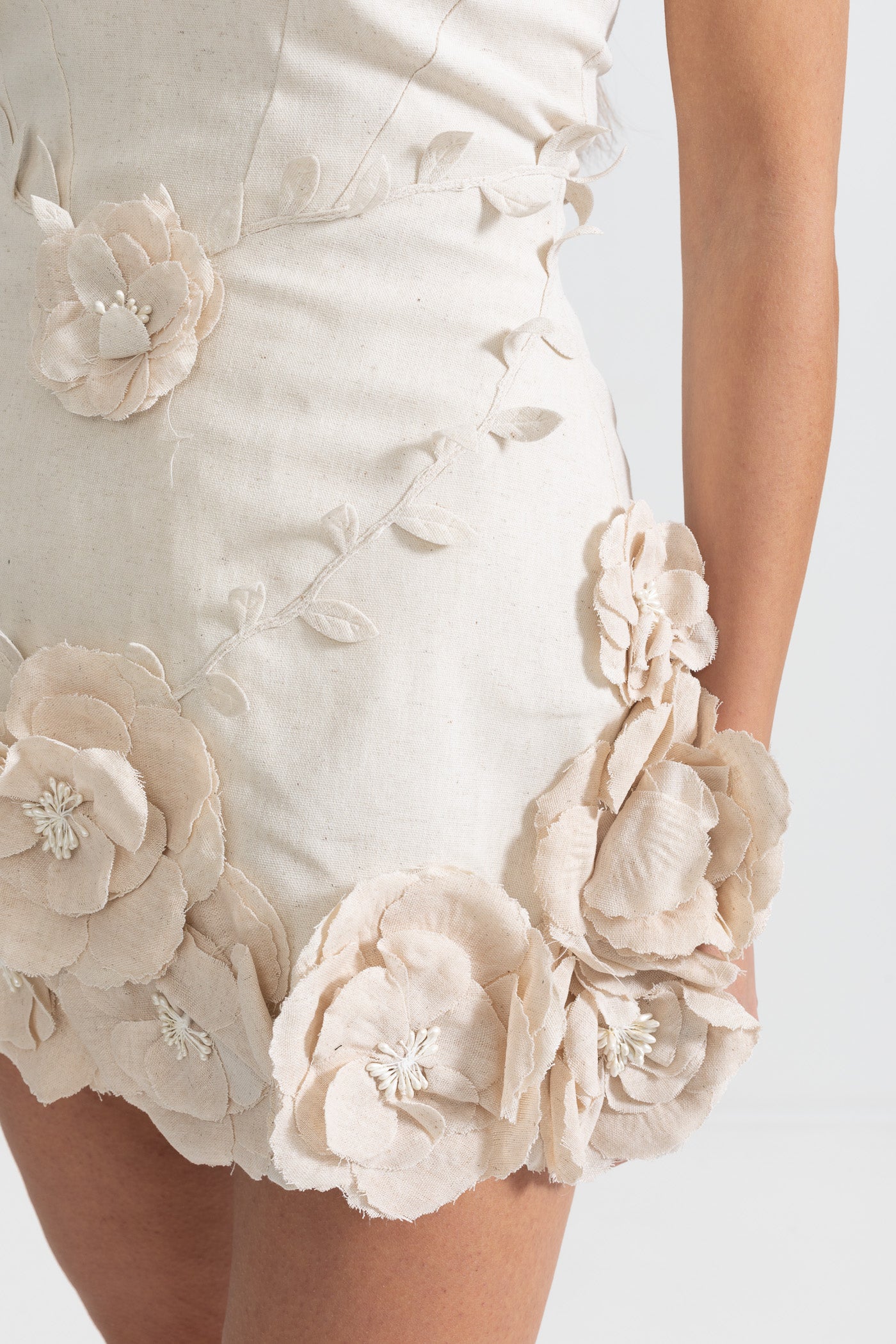 Rochie Bustier cu Aplicații Florale 3D - Ivoire