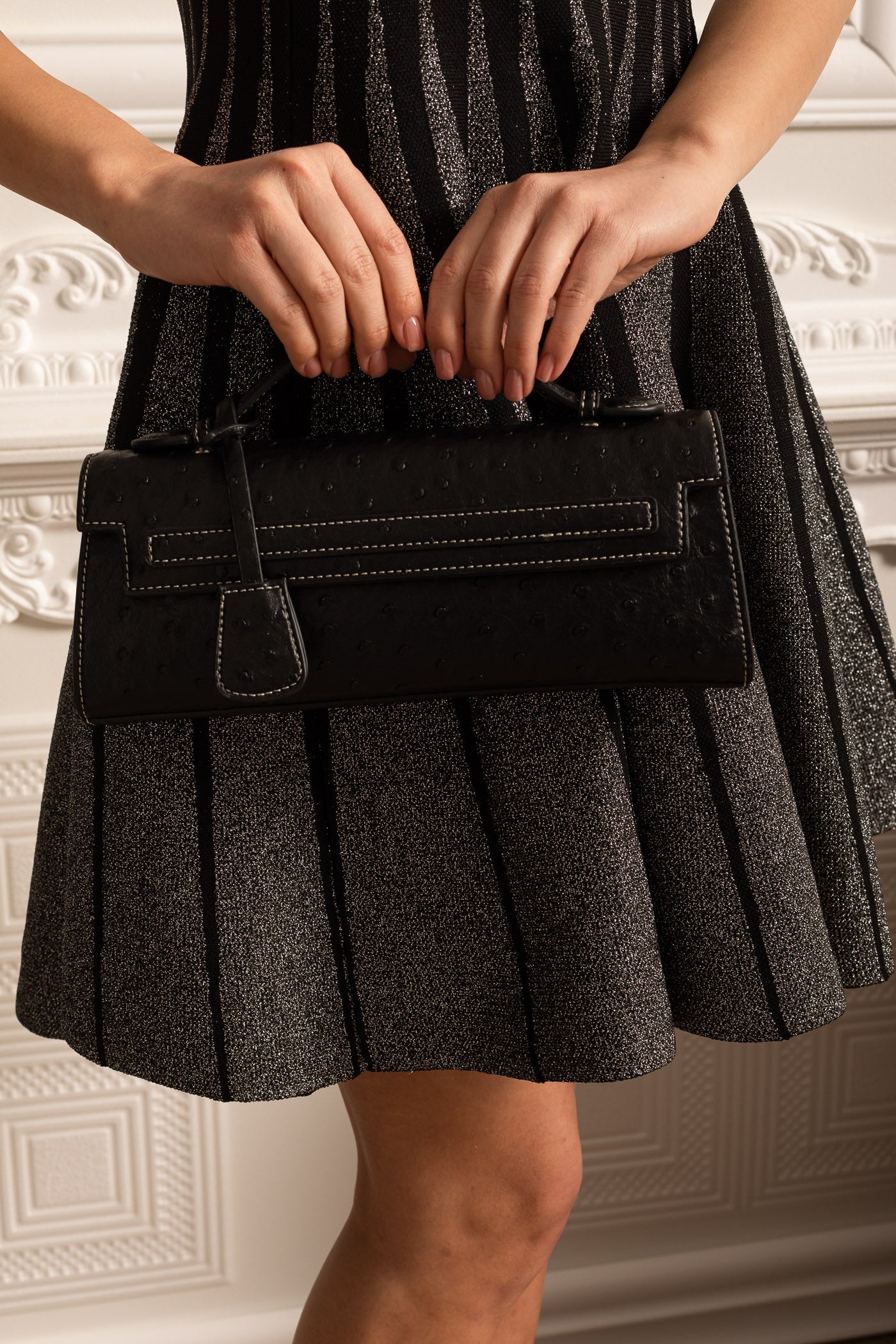 Geantă dreptunghiulară sofisticată cu model punctat - Negru