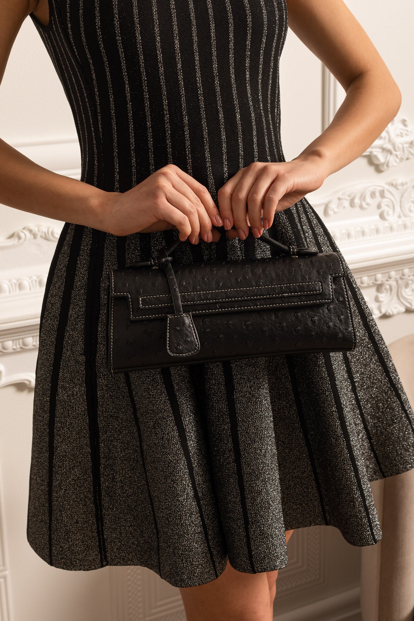 Geantă dreptunghiulară sofisticată cu model punctat - Negru