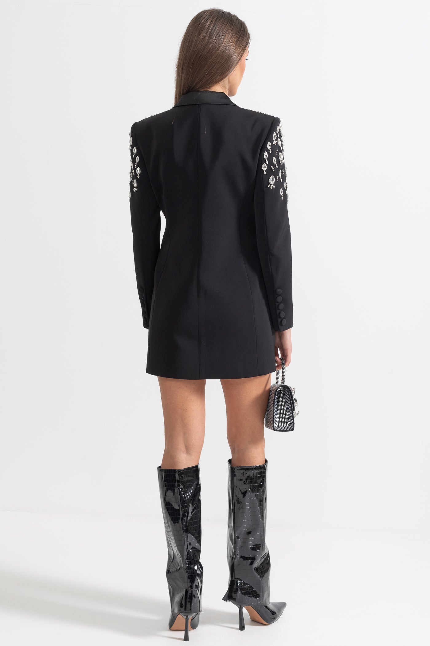 Sacou Elegant cu Umeri Împodobiți cu Diamante - Negru