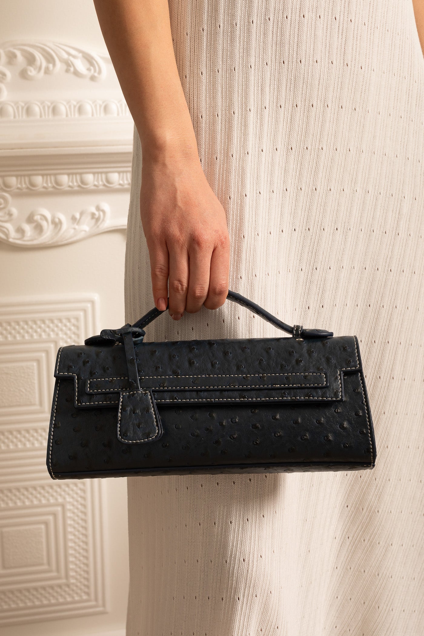 Poșetă Dreptunghiulară Sofisticată cu Model Punctat - Dark Blue