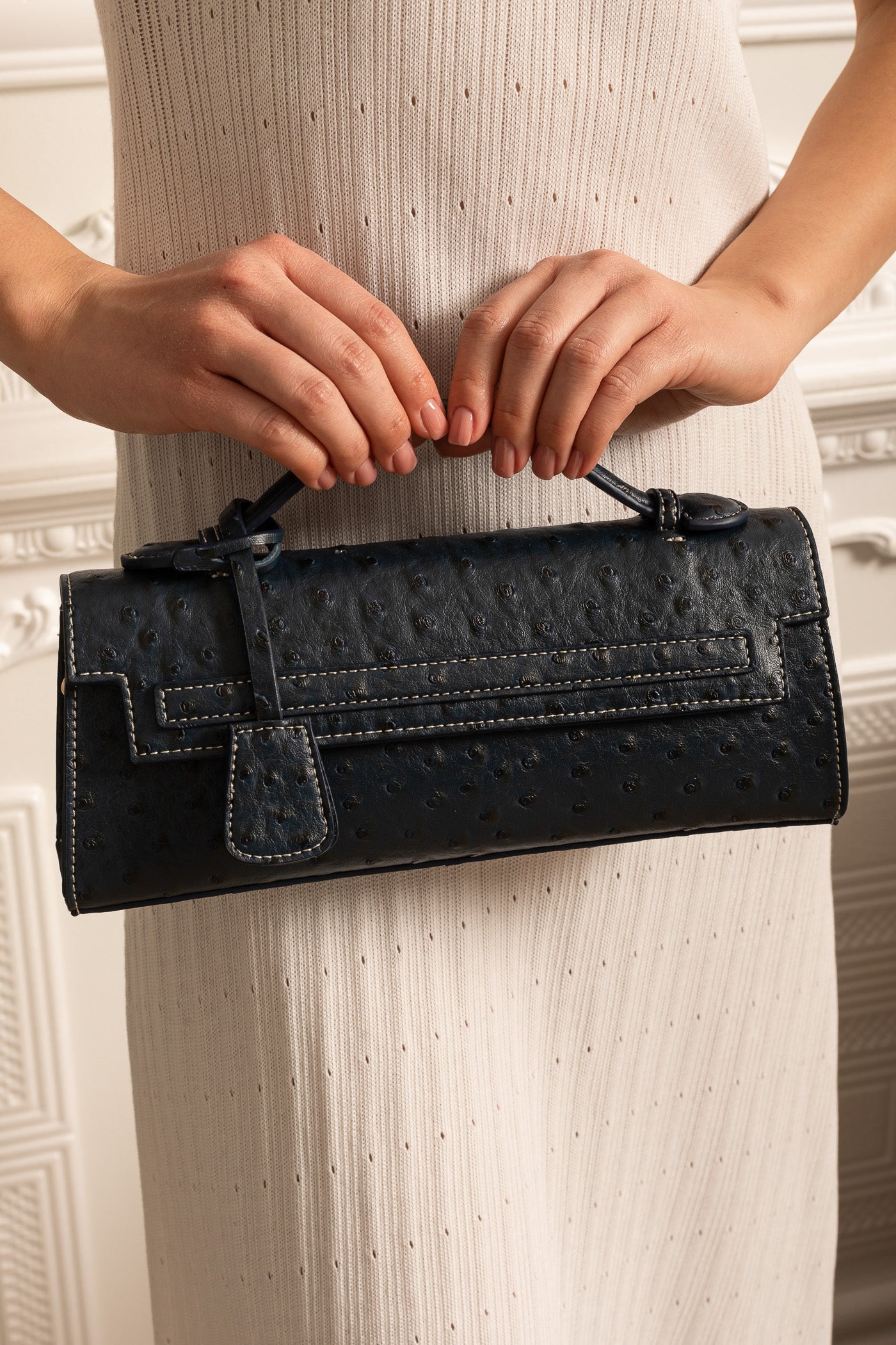 Poșetă Dreptunghiulară Sofisticată cu Model Punctat - Dark Blue