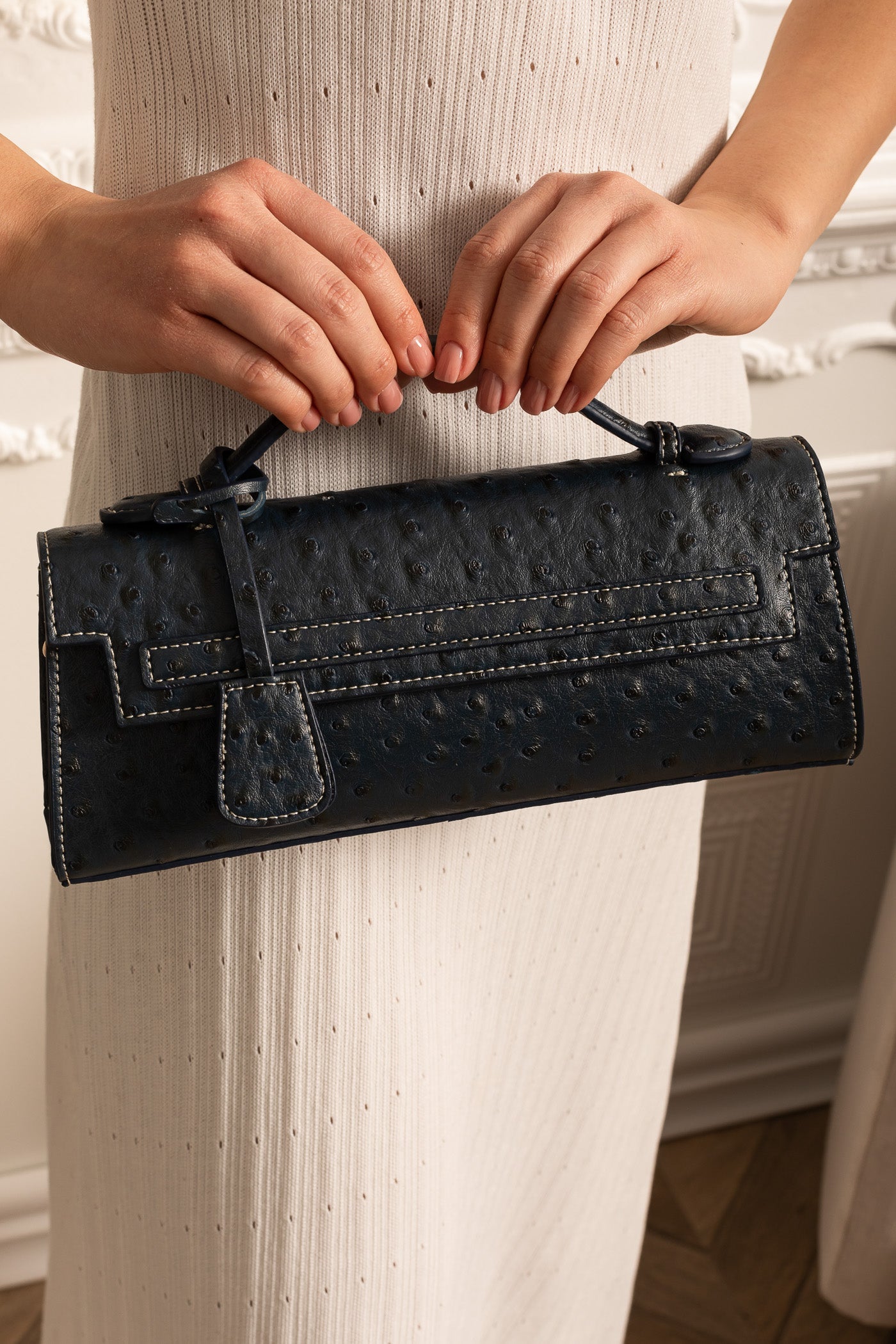 Poșetă Dreptunghiulară Sofisticată cu Model Punctat - Dark Blue