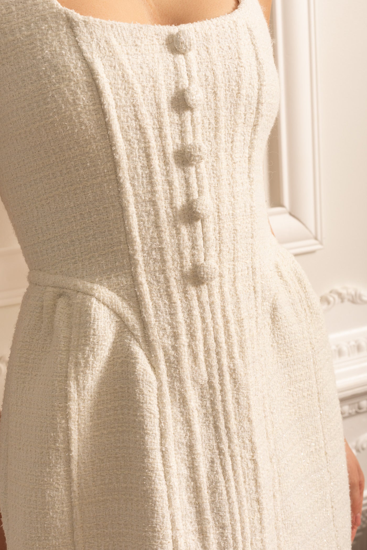 Rochie mini texturată fără mâneci cu corset ajustat - Ivoire