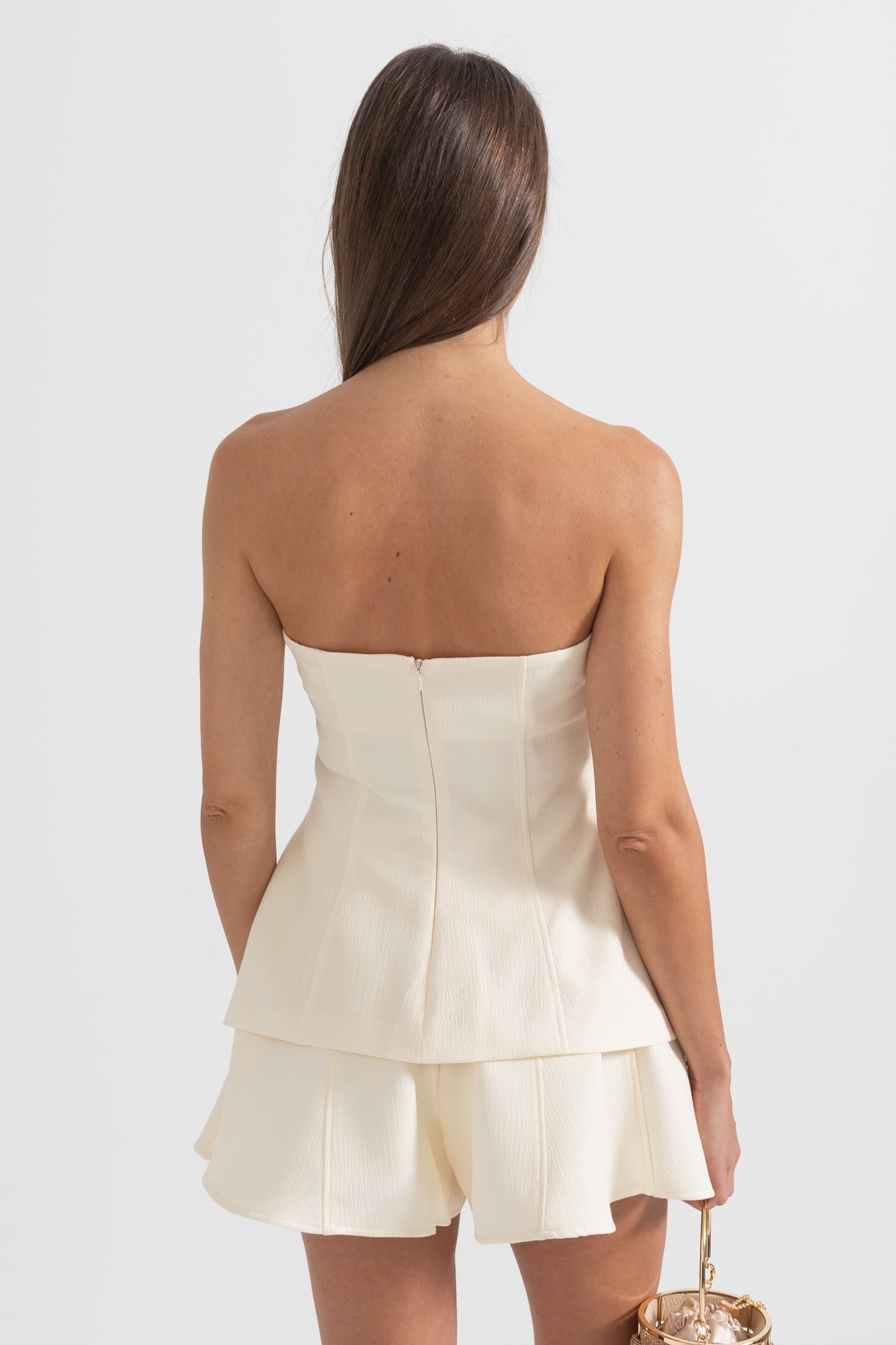 Rochie elegantă în 3 piese cu guler pliat detașabil și fustă - Ivoire