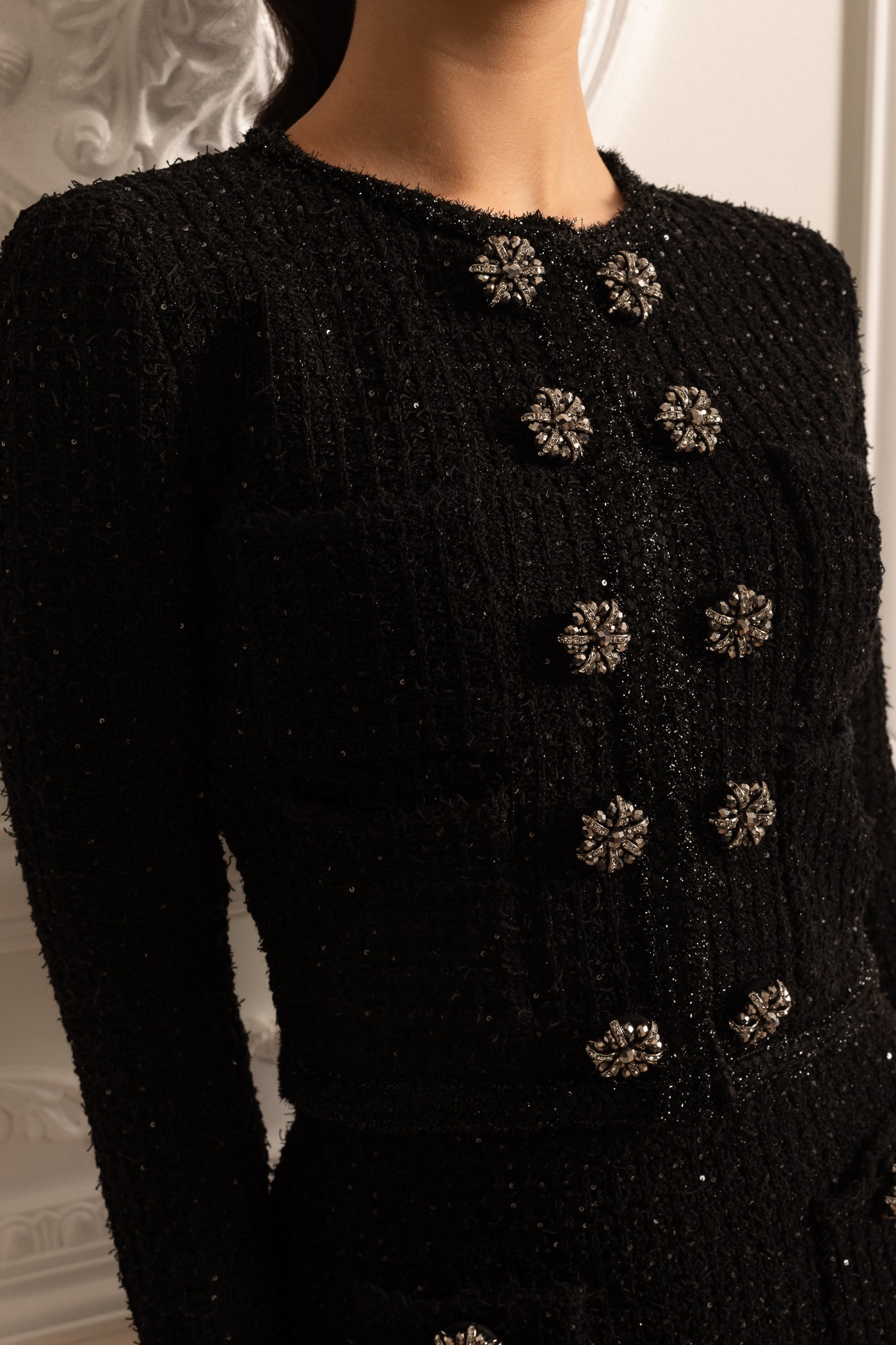 Knit Co-Ord Set With Long Sleeved Jacket and Mini Skirt - Black