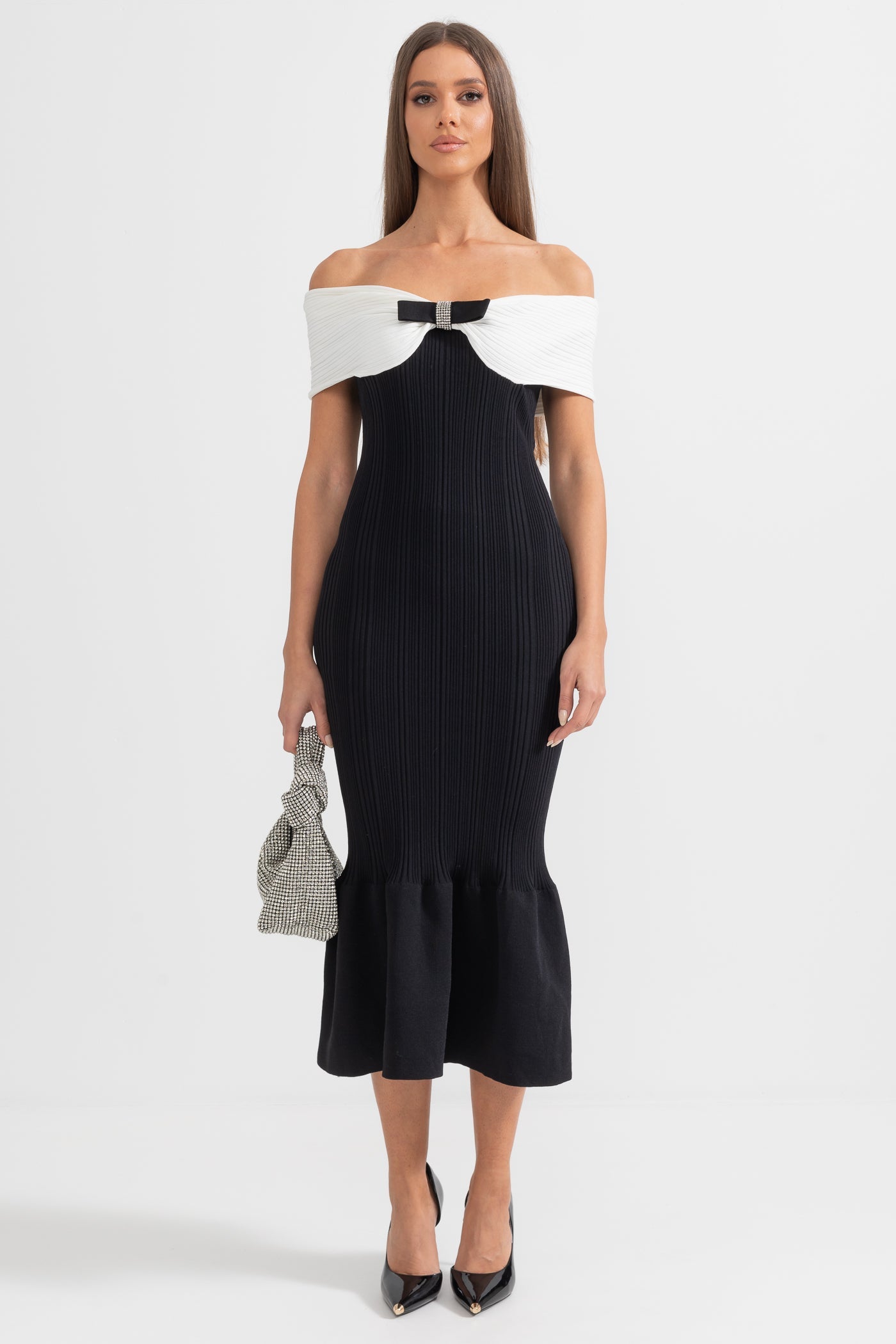 Rochie Midi Sophisticated Mermaid Bow - Negru