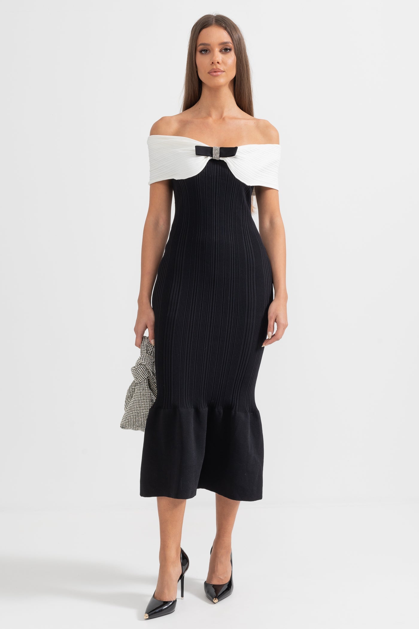 Rochie Midi Sophisticated Mermaid Bow - Negru
