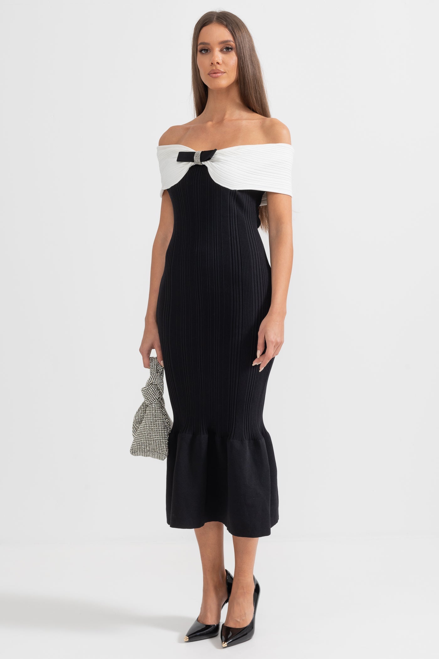 Rochie Midi Sophisticated Mermaid Bow - Negru